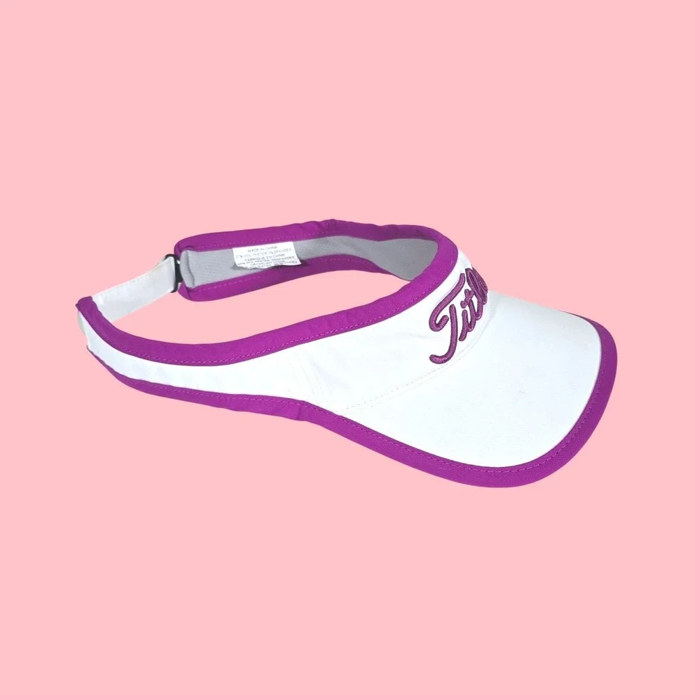 Titleist Golf Visor Women One Size White Pink Embroidered Logo Adjustable Strap